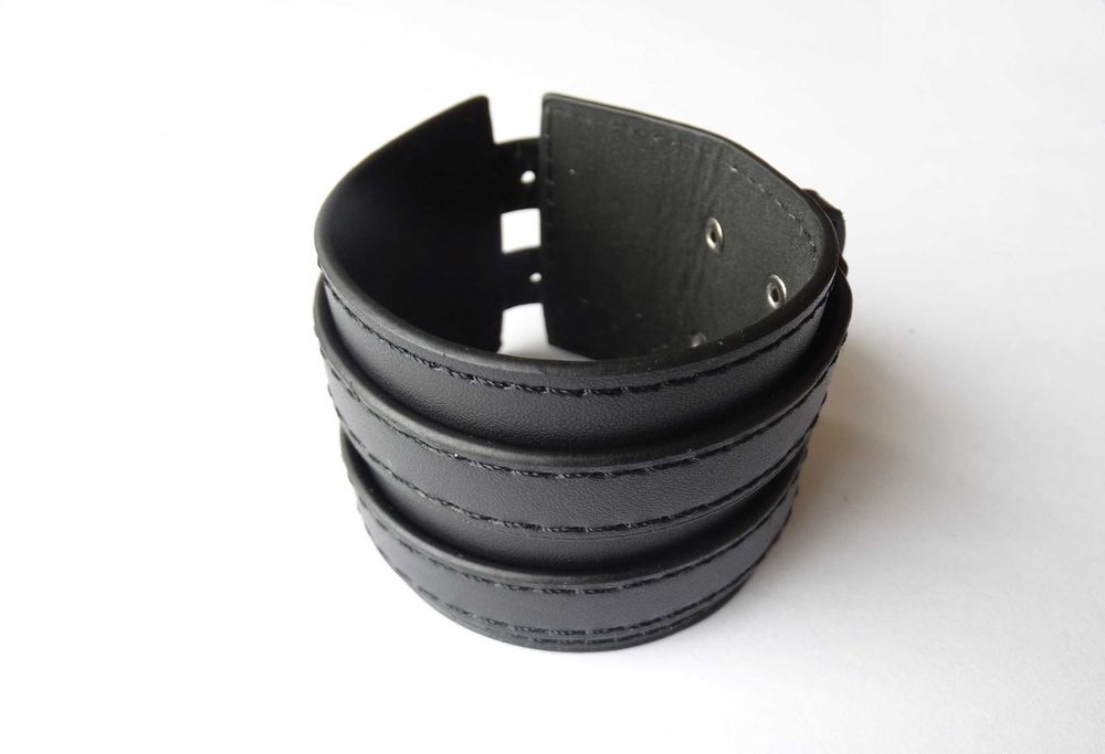 Bransoletka damska czarna skórzana modna męska