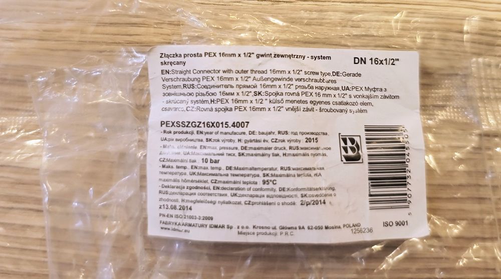 Załącznik PEX 16 kątowy 1/2