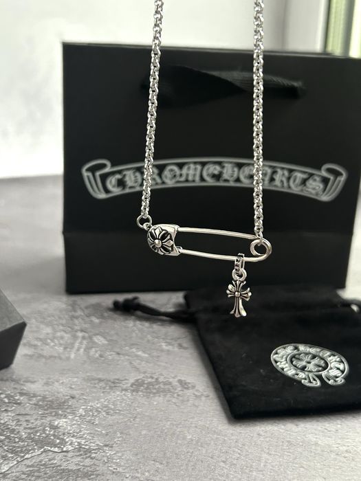 Підвіска з Хрестом та шпилькою (булавка) Chrome Hearts / Ланцюг на шию Хром Хартс / Кулон срібний Хром Хардс y2k archive