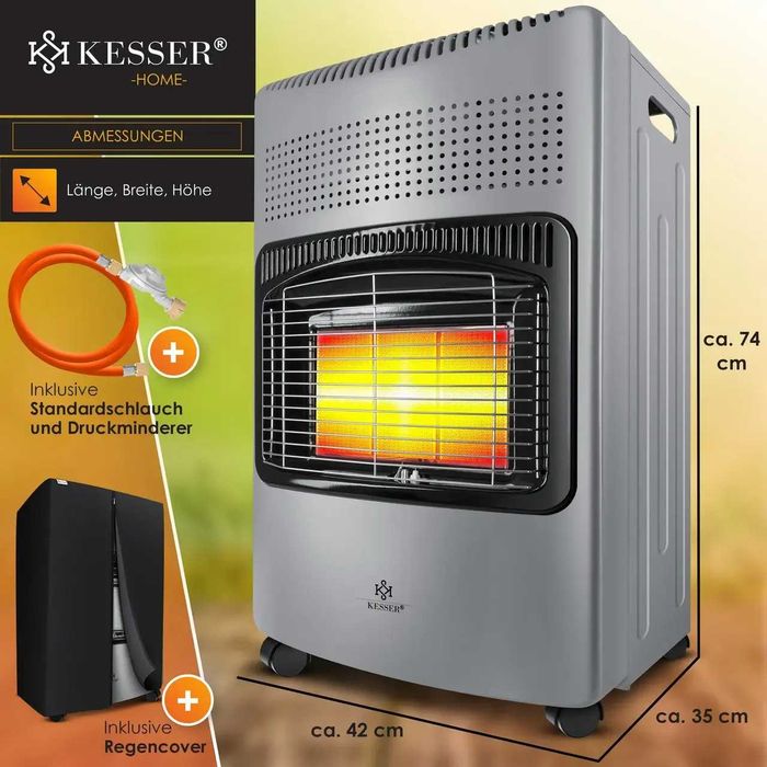 Інфрачервоний газовий обігрівач KESSER 4200W 35x42x74 см світло-сірий