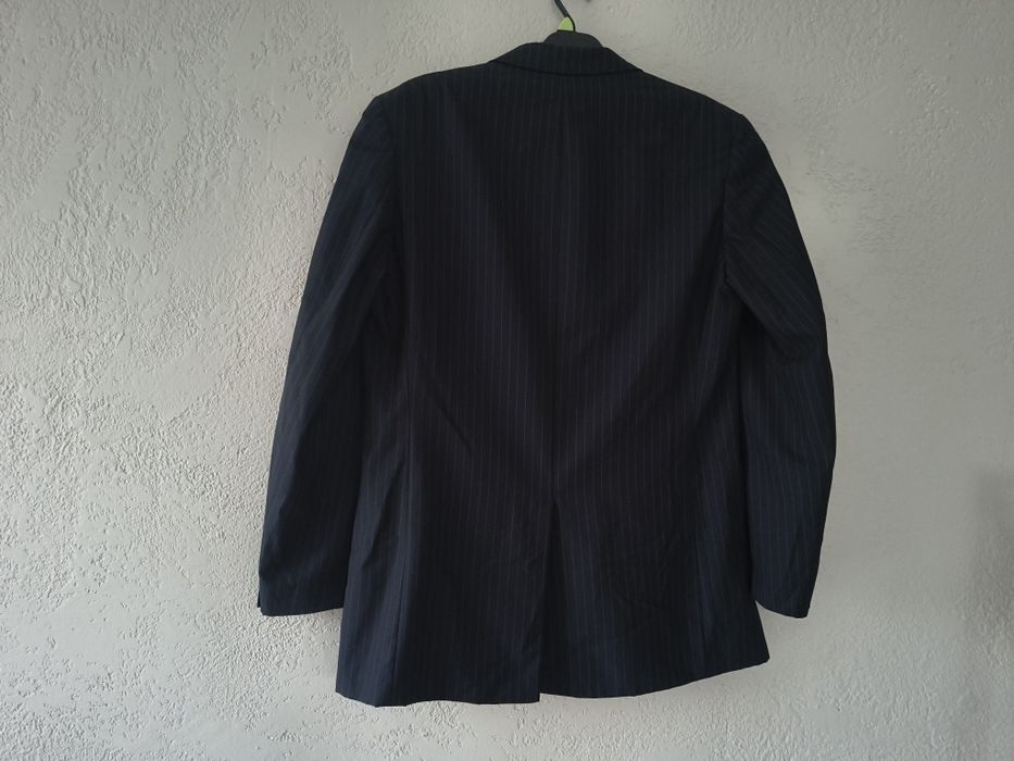 Wełniany garnitur męski, granatowy , w paseczki, VAN GILS , XL