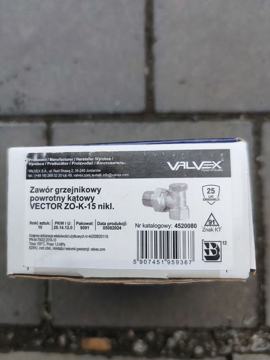 Zawór grzejnikowy powrotny kątowy valvex vektor 1/2" - 10 szt,Głowica termostatyczna M30x1,5 Perfexim TRCD15 – Nowa