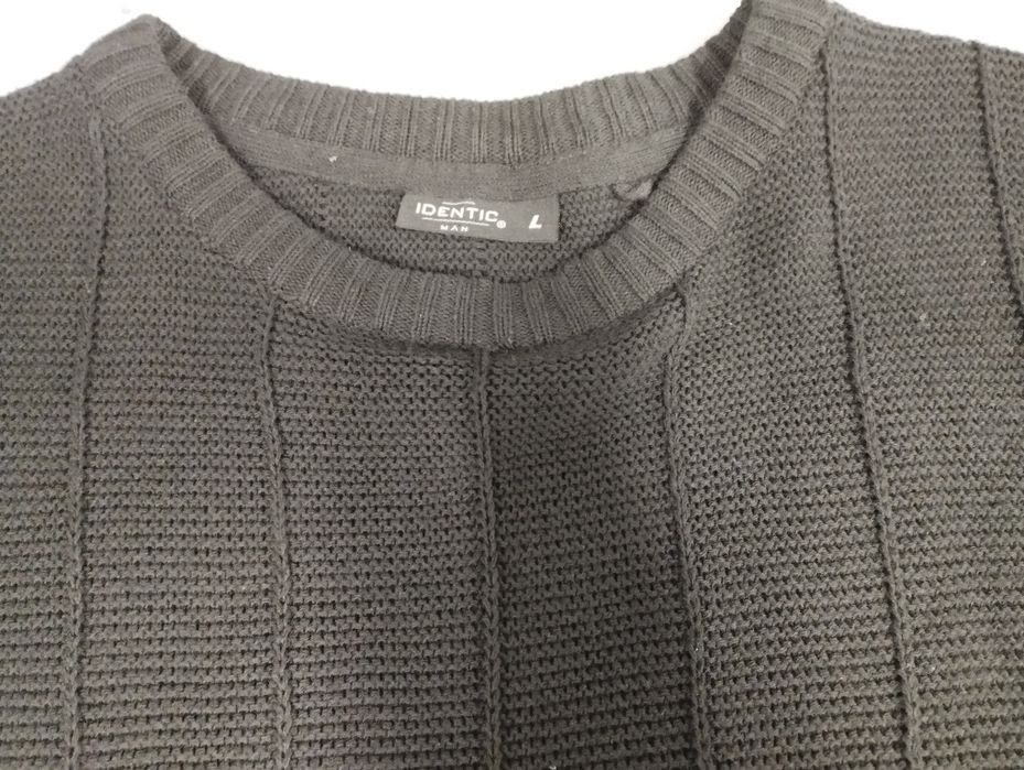 Sweter czarny męski codzienny wizytowy splot  maszynowych