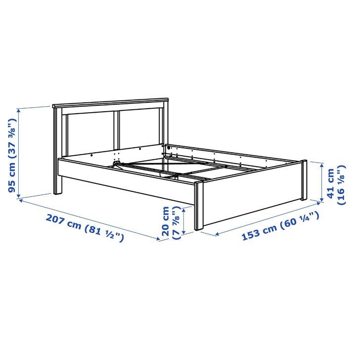 Cama de casal e colchão. Mais mesa de cabeceira.