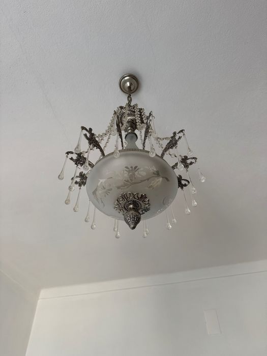 Candeeiro de Teto Antigo em Cristal – Artesanal – Excelente Estado