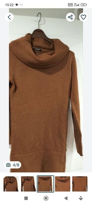 Rudobrązowa sweterkowa tunika z golfem w rozmiarze 40-42. Sabra