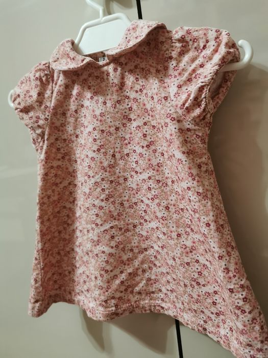 Sukienka dziewczynka sztruksowa kwiatki Tu 56/62 kołnierzyk