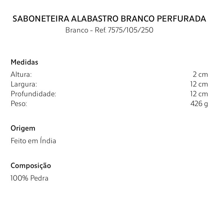 Saboneteira Alabastro Branco Perfurada Zara Home NOVO