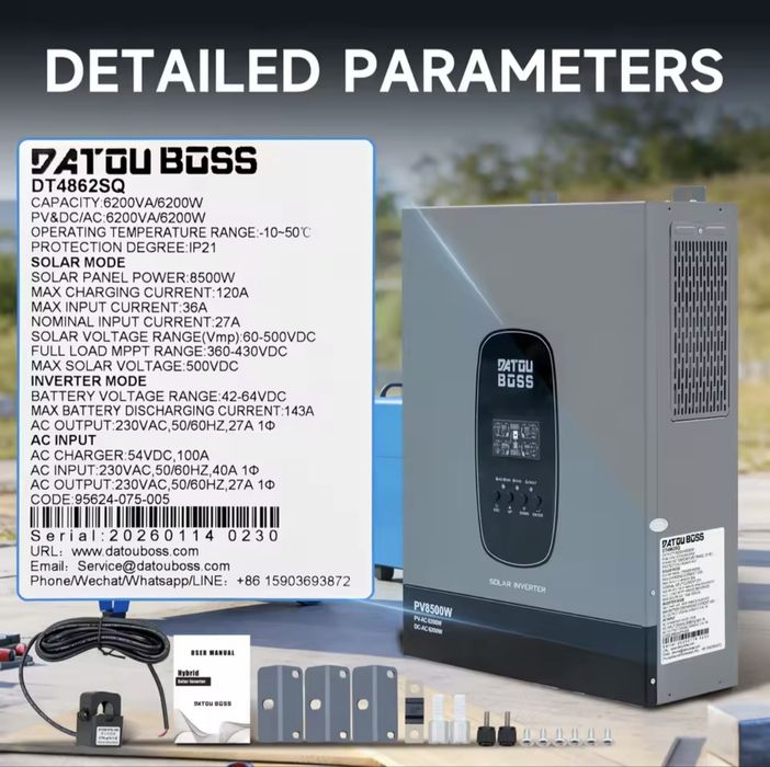 Новий гібридний сонячний інвертор Datouboss 48v 6.2 кв, 8.5 кв панелі