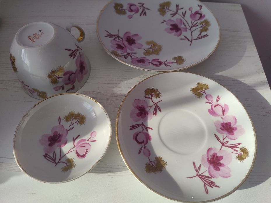 Колекційна чайна пара  ЛФЗ + 2 блюдця, ручний розпис, сервіз Сакура