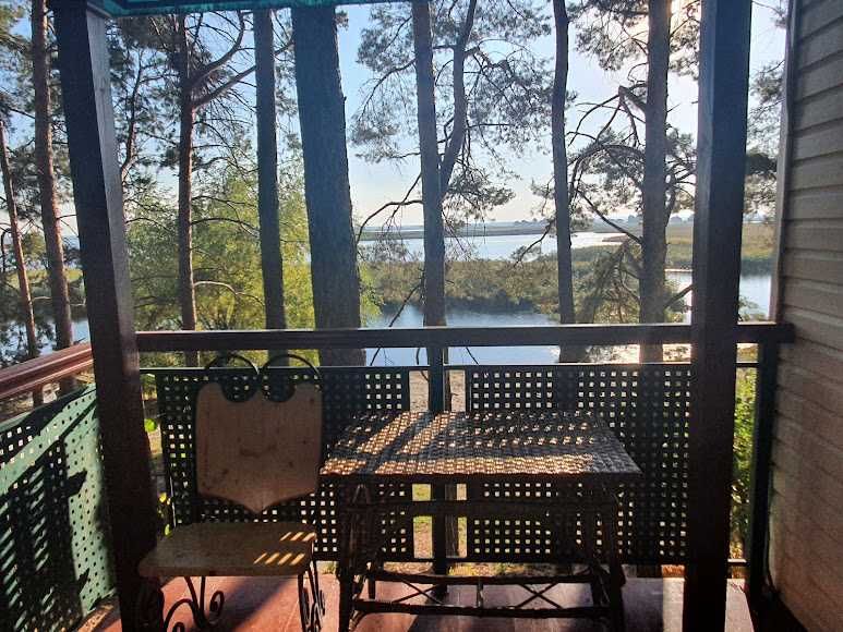 Подобова оренда сучасного будинку на березі Дніпра в сосновому лісі.