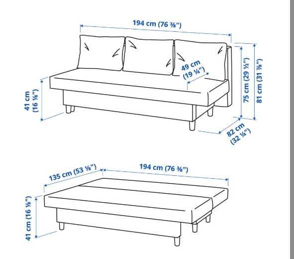 Sofá-cama 3 lugares cinza escuro NEGOCIÁVEL