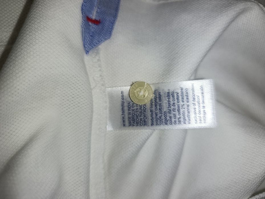 Nowa Koszulka Polo TOMMY HILFIGER Biała Granatowy Kołnierzyk r. S Custom Fit ORYGINAŁ