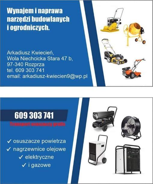 Wynajem i naprawa narzędzi budowlanych i ogrodniczych