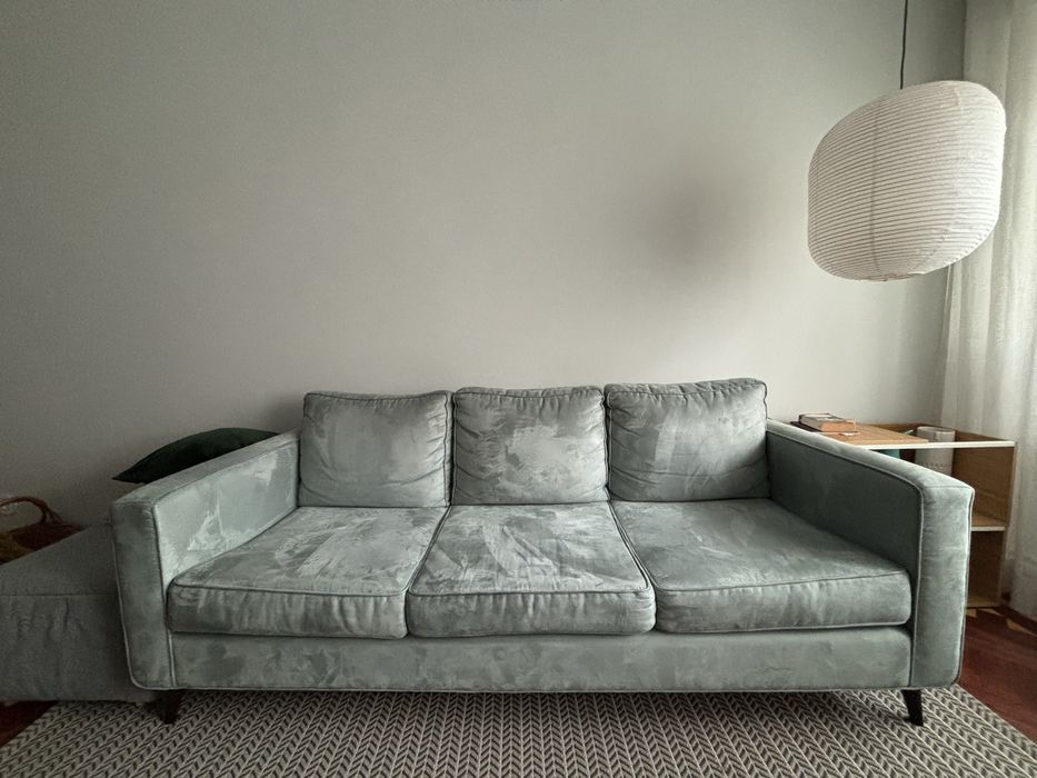 Sofá de 2m (3-4 lugares) em tecido alcântara azul acizentado