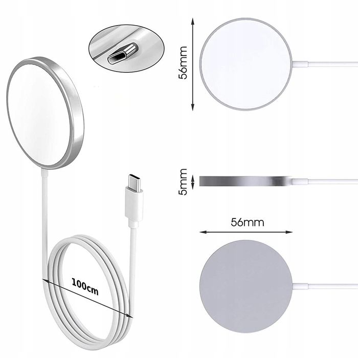 Szybka Ładowarka Indukcyjna MagSafe 15W do iPhone i QI kabel ładowania