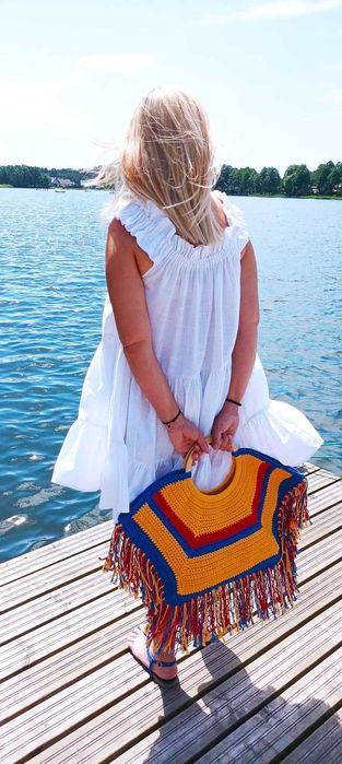 Duża torba, szydełko, rękodzieło