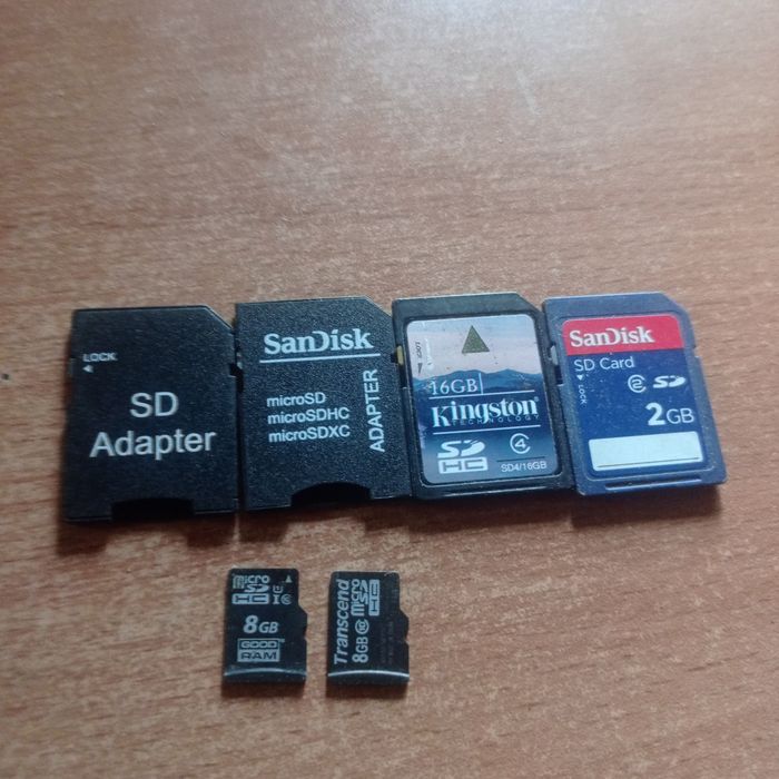 SD adapter San Disk SD card. Micro SD good ram transcend. 2, 8, 16 GB.