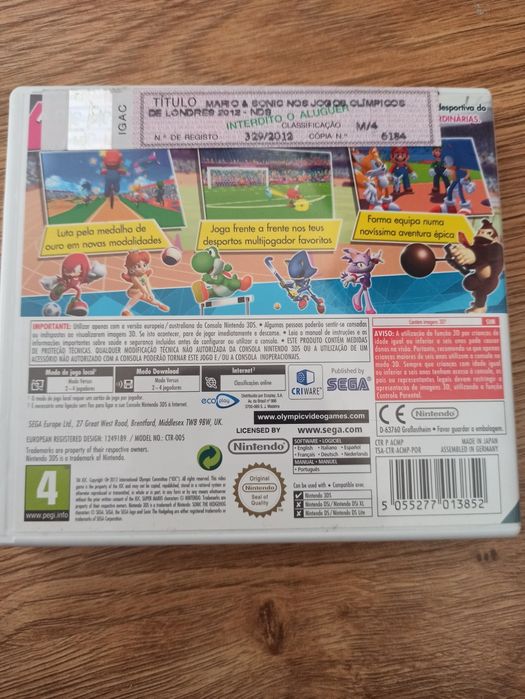 Jogo 3ds Mario e Sonic nos jogos olímpicos Londres 2012