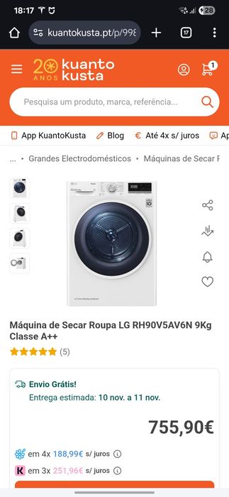 Máquina de Secar Roupa Lg 9Kg - Bomba Calor - Nova c/garantia