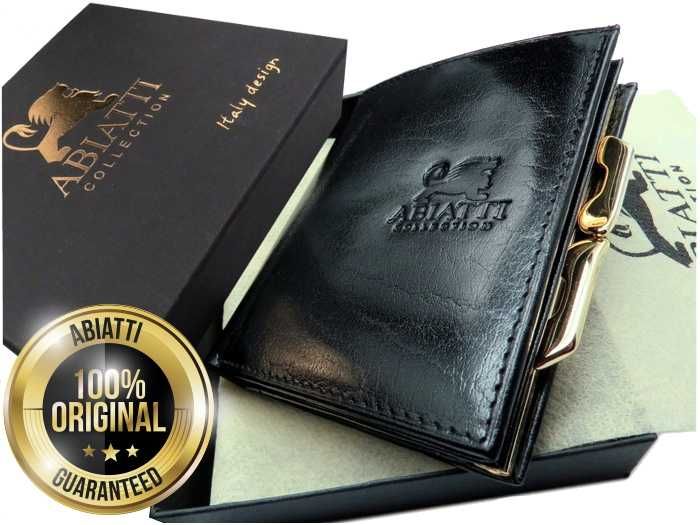 Mały Ekskluzywny Skórzany Portfel Damski ABIATTI PORTMONETKA Na Bigiel