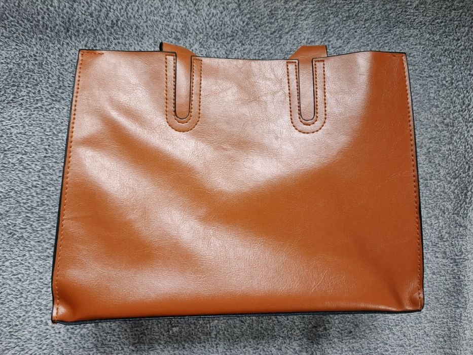 Torebka Damska Shopper/Tote w Kolorze Karmelowym/Koniakowym