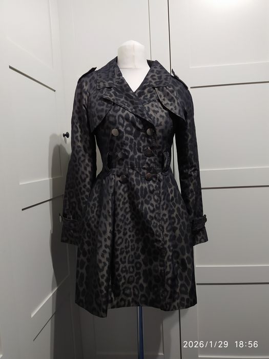 Płaszcz w panterkę krótki taliowany trencz wiosenny Miss Selfridge 10