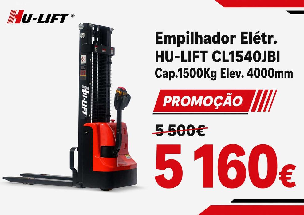 Empilhador / Stacker Elétrico HU-LIFT Capacidade de 1500 kg e Elevação até 3 metros LL29