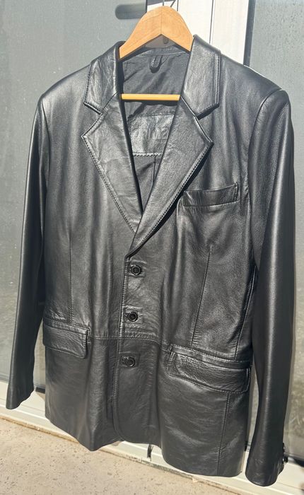 Blazer preto em pele genuína