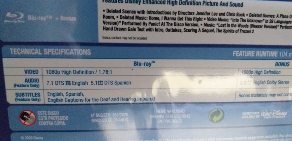 Frozen 2 II em Blu ray- caixa metálica novo e selado