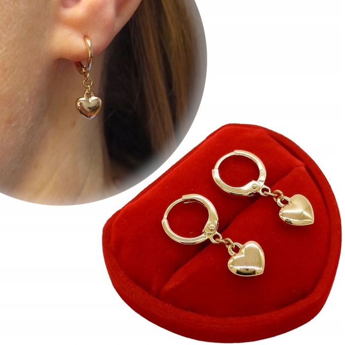 Złote Kolczyki Serce Dla Dziewczyny Eleganckie Klasyczne Prezent K1690