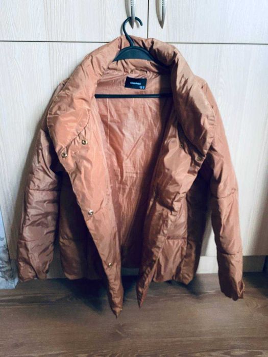 Куртка пуховик короткий зима демисезон з наповнювачем корал оранж перс