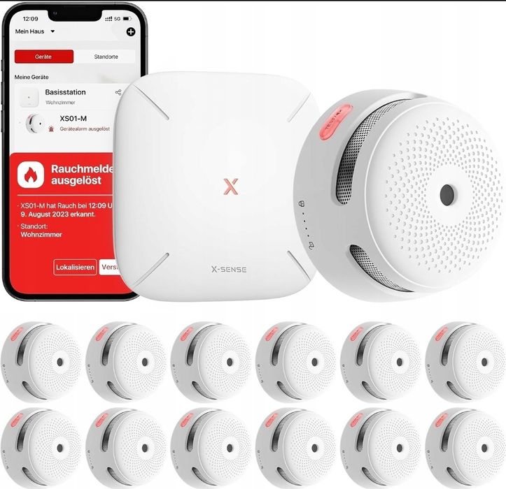 Zestaw FS121 12x Czujnik Dymu X-Sense WiFi + Centrala SBS50 Aplikacja
