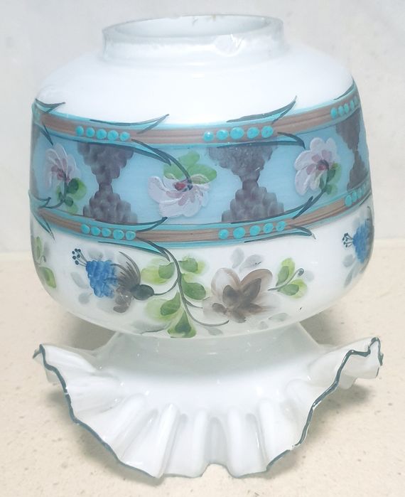 Beautiful antique hand-painted opaline lamp glass