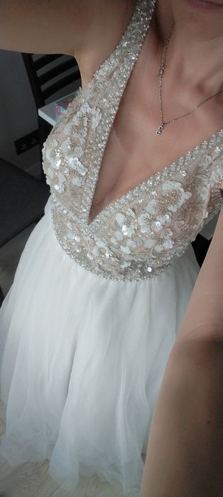 Piękna suknia ślubna księżniczka z gorsetem S/M kolor Ivory