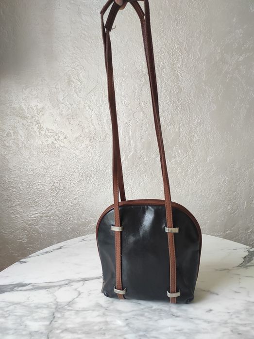 Маленький шкіряний чорний сумка-рюкзак