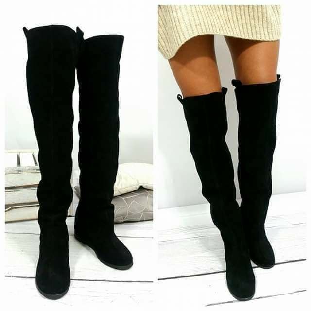 Kozaki muszkieterki wysokie damskie skóra