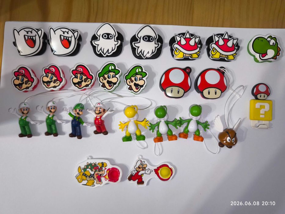 Bonecos personagens Kinder coleção super Mario, natoons, dinossauros