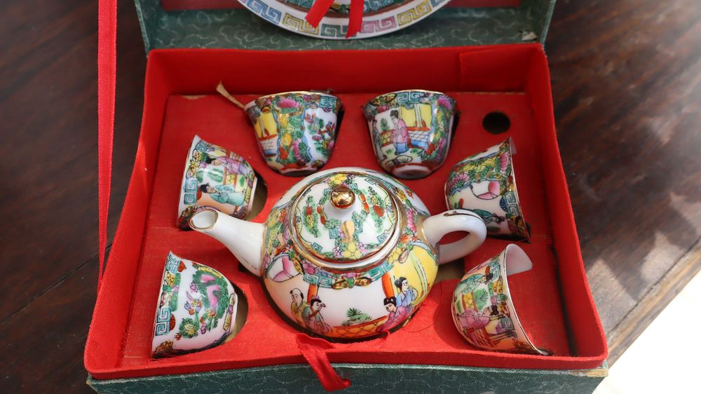 Serviço de chá chinês em miniatura decoração Mandarim
