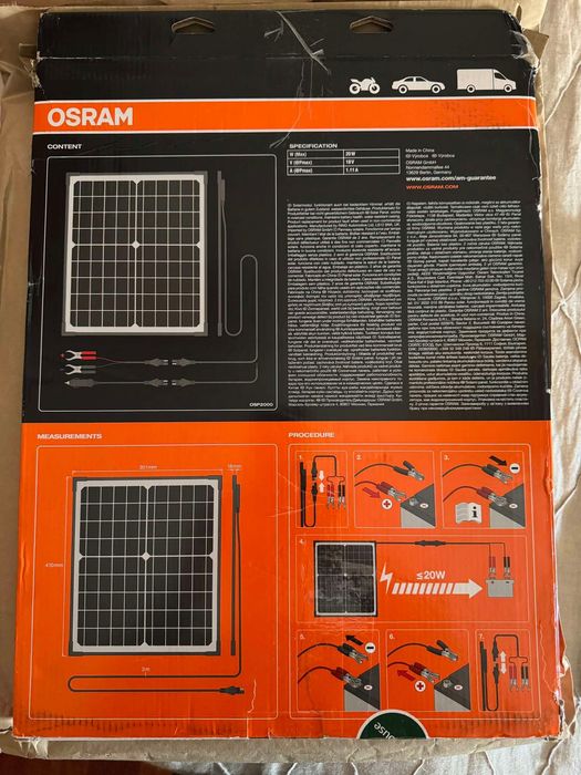 Painel solar Osram de manutenção de bateria 12V
