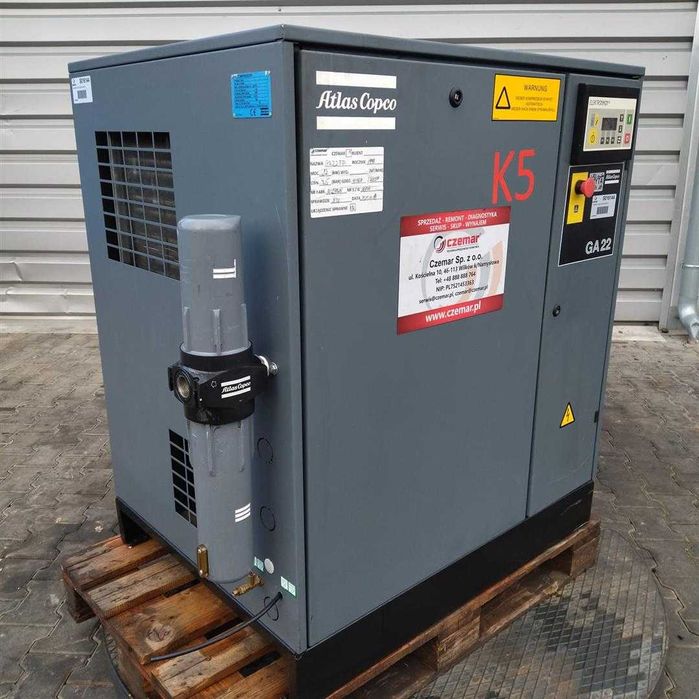 Kompresor Śrubowy ATLAS COPCO GA22FF 22kW 3.22m3/min 7.5 bar Wbudowany Osuszacz DOSTAWA FV23% PO SERWISIE GWARANCJA