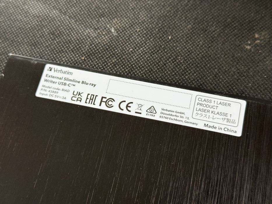 Zewnetrzna Nagrywarka Blu-Ray | Verbatim Slimline USB3.2 Gen1 USB-C