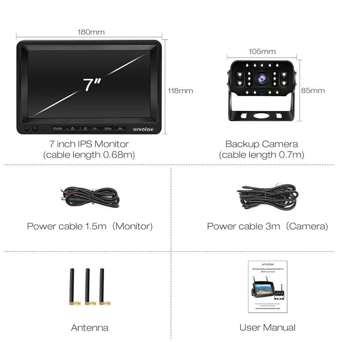 Бездротова камера заднього виду з 7" монітором URVOLAX UR67X