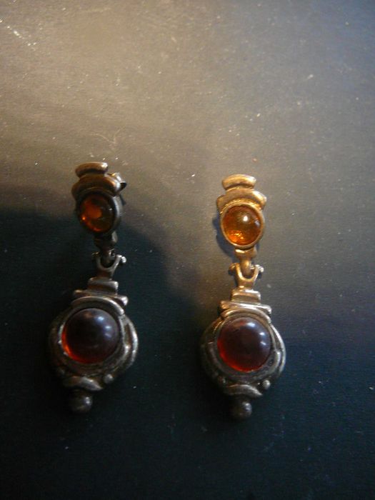 Kolczyki stare srebro z bursztynem