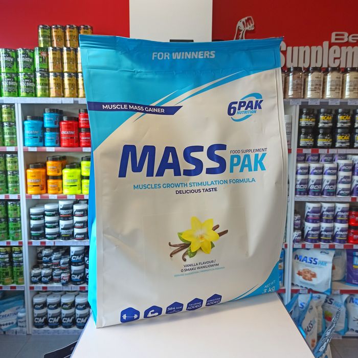 6PAK Mass Pak 3000g Gainer Odżywka na Mase Węglowodany smak wanilia