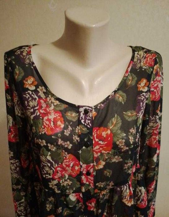 Сукня туніка шифон в квіти на ґудзиках з карманами