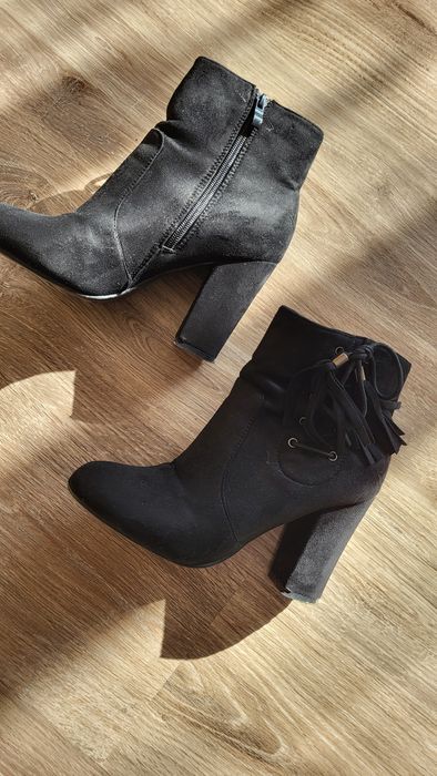 Buty botki koturny na zamek czarne