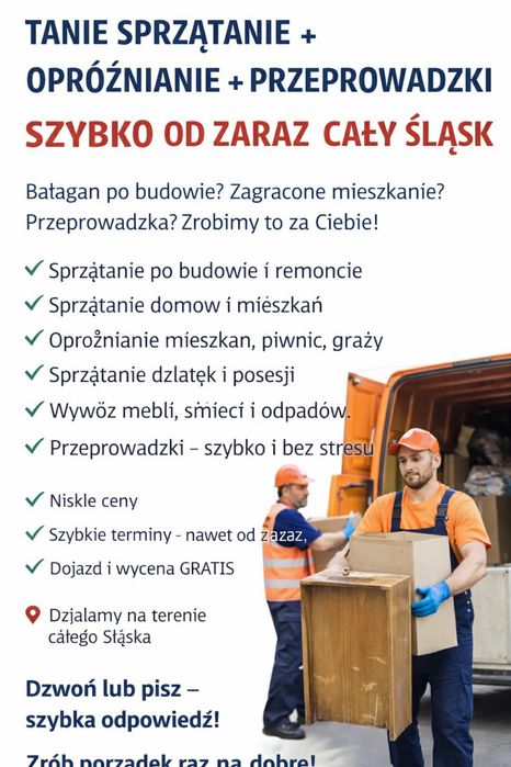 !!!!Tanie sprzątanie opróżnianie szybko od zaraz cały Śląsk!!!!