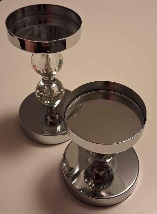 Świeczniki srebrne z kryształowymi kulami