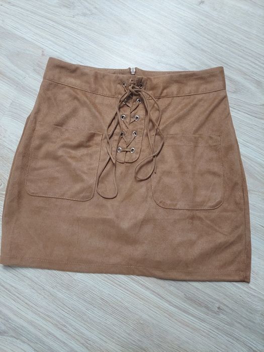Mini spódniczka welur camel xs